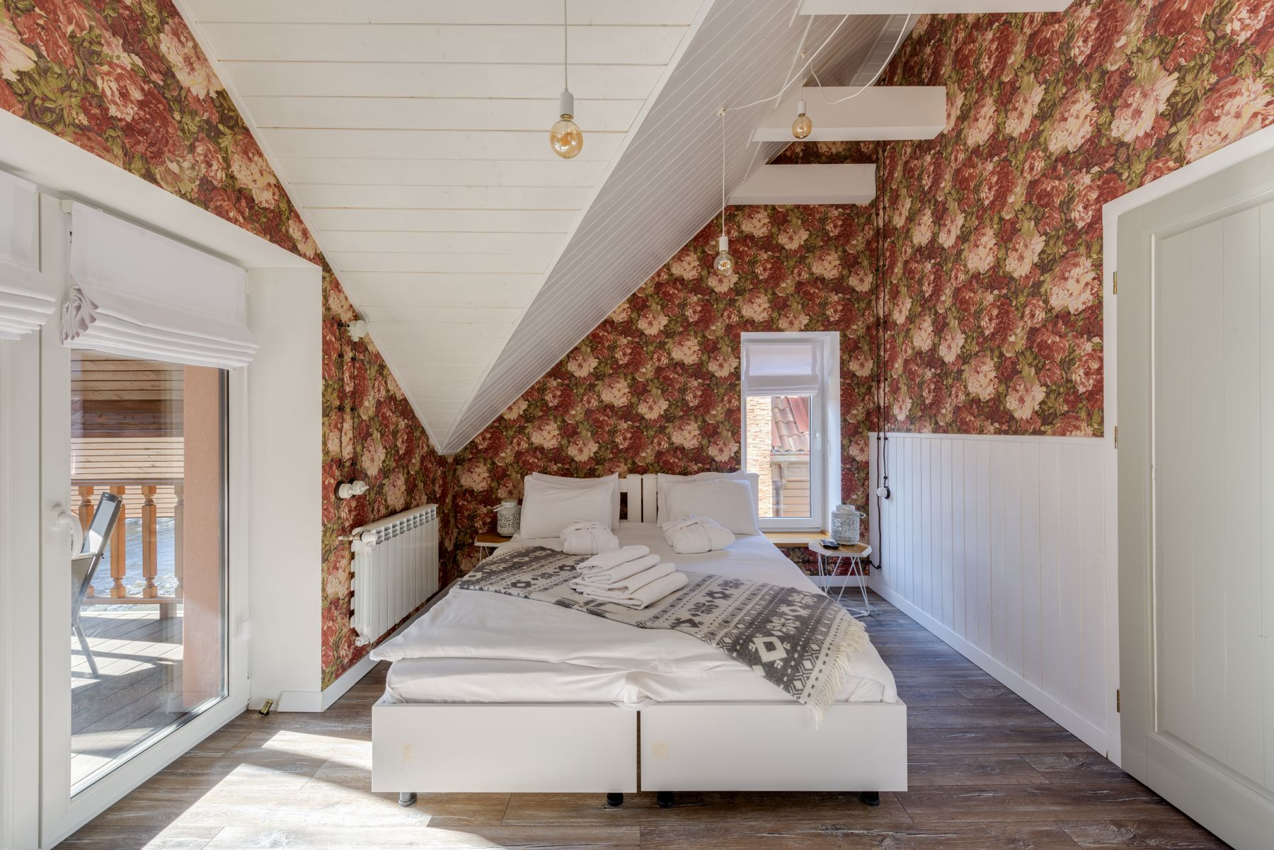 Floral wallpapered room
